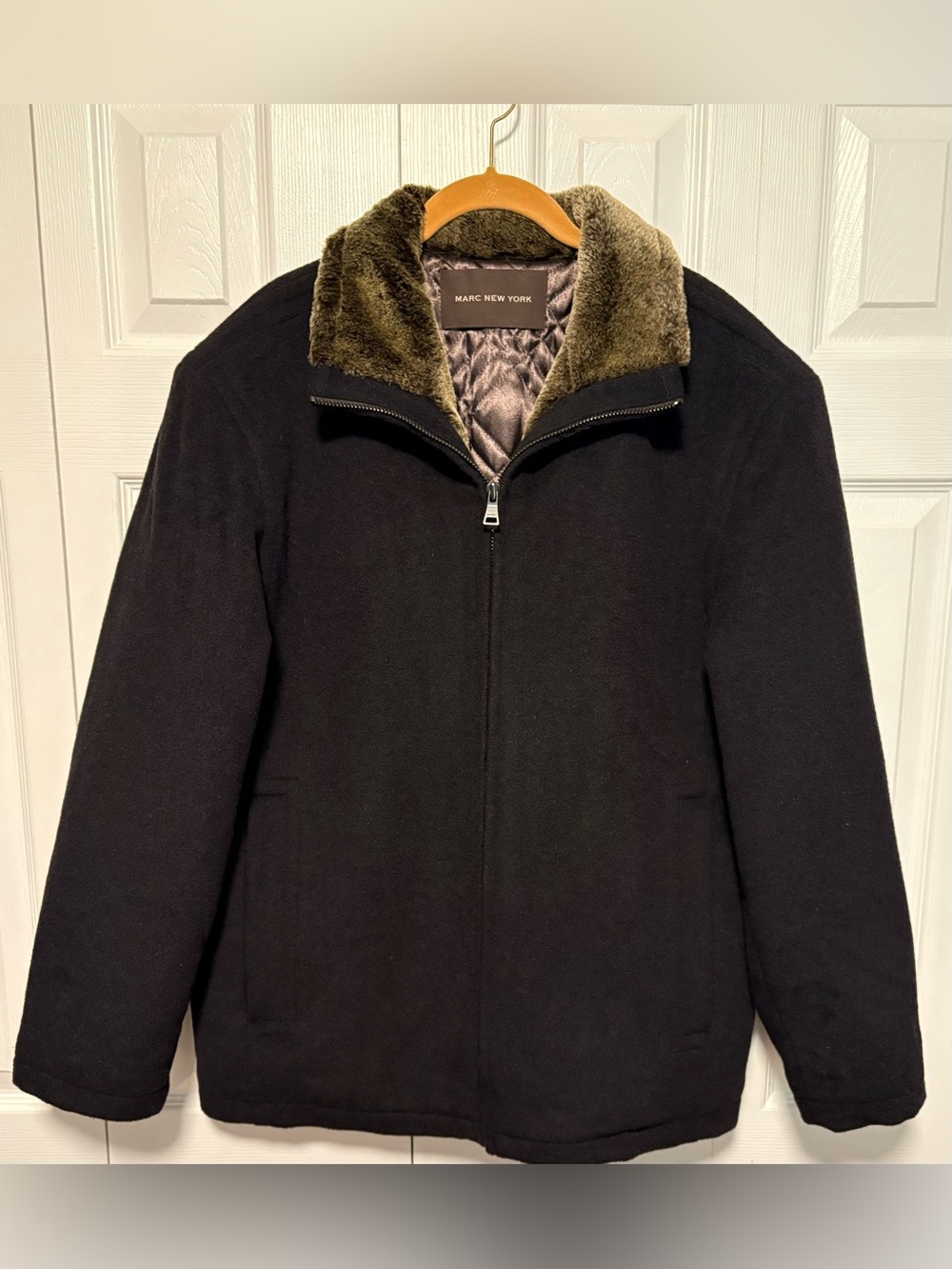 Marc New York Black Wool/Cashmere Blend Jacket with Faux Fur Collar